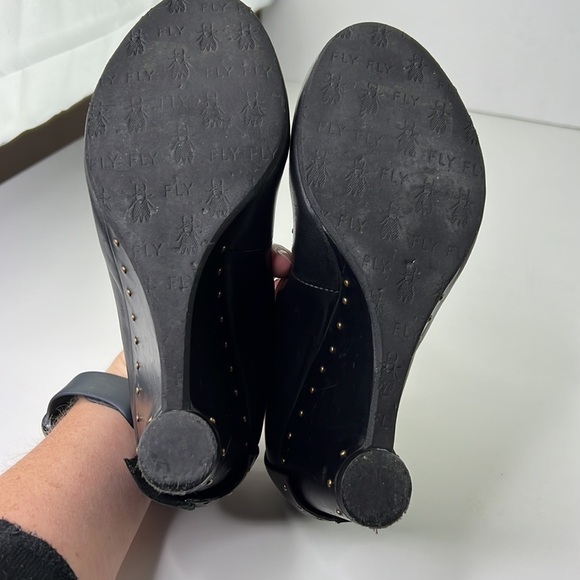 FLY LONDON Black Leather Wedge Shoe with Gold Bead Detail - Picture 8 of 13